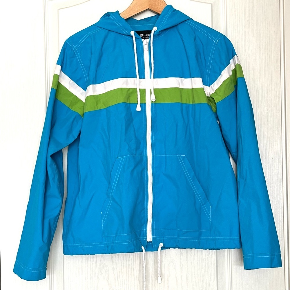 Sag Harbor Sport Blue Lightweight Hooded Windbreaker Sz PL Gorpcore Outdoor‎